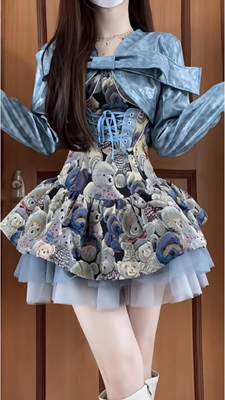 秋季法式公主可爱小熊设计套装裙