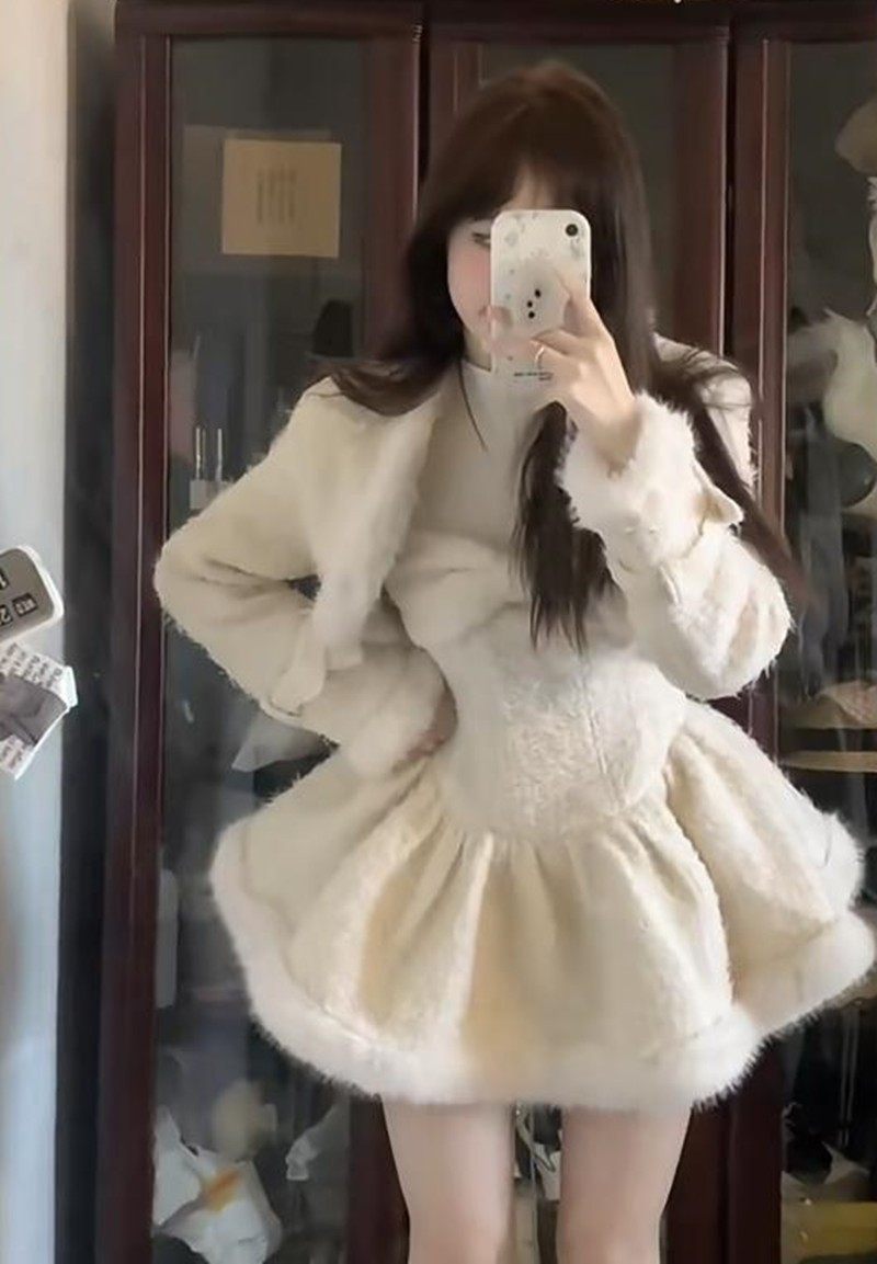 拼接高级外套设计感蝴蝶结连衣裙图片