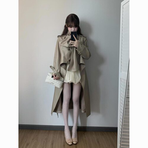 韩系设计感卡其色风衣外套女