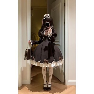 早秋甜美可爱软萌Lolita套装蝴蝶结短款外套收腰蓬蓬连衣裙两件套