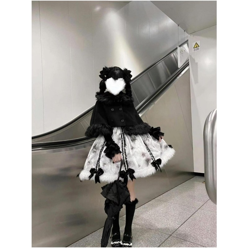 新中式复古风冬日战袍毛绒斗篷外套印花蝴蝶结蓬蓬裙Lolita三件套,女装/女士精品,时尚套装,淘宝优惠券,粉丝福利购,淘宝优惠卷