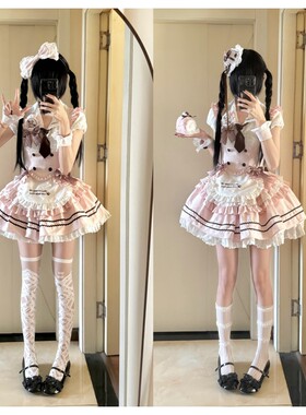 可爱少女学院风粉色洛丽塔Lolita