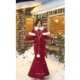 冬季 氛围感圣诞新年穿搭韩系女主小香风红色斗篷上衣中长裙三件套