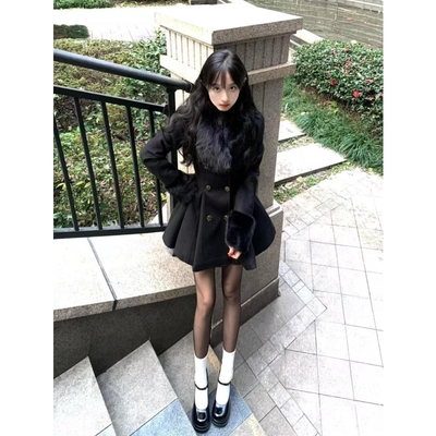 冬季富家千金小香风黑色连衣裙