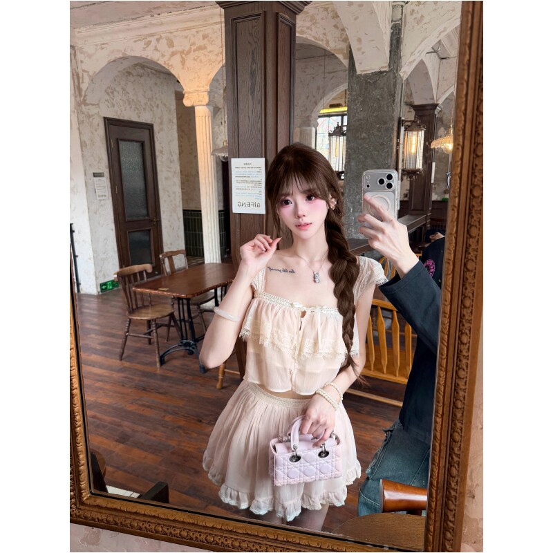 甜美度假风仙女套装女夏季绝美超好看吊带上衣半身裙时髦两件套