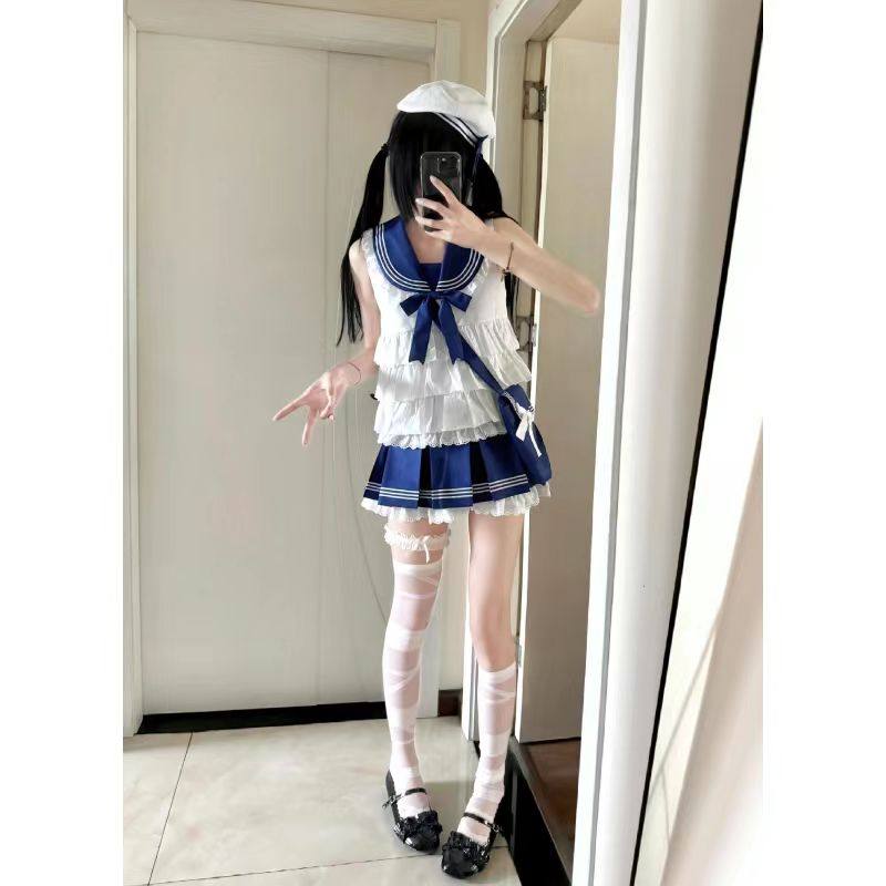 夏季海军领学院风水手服jk制服套装裙可爱少女感上衣高腰短裙套装
