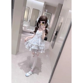 甜美日系少女度假风蝴蝶结蛋糕裙Lolita裙印花吊带连衣裙女夏季 新