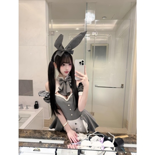 纯欲日系洛丽塔兔女郎拼接蕾丝挂脖蝴蝶结连衣裙重工收腰蓬蓬裙女