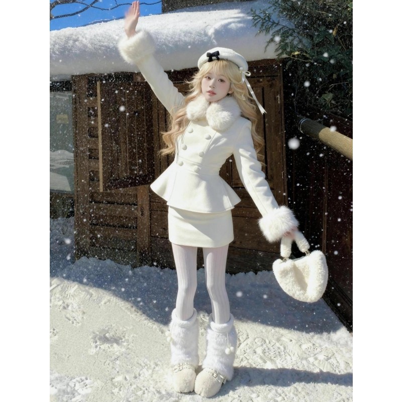 财阀千金感富家小香风白色重工收腰毛呢外套时尚温柔名媛风半身裙,女装/女士精品,时尚套装,淘宝优惠券,粉丝福利购,淘宝优惠卷