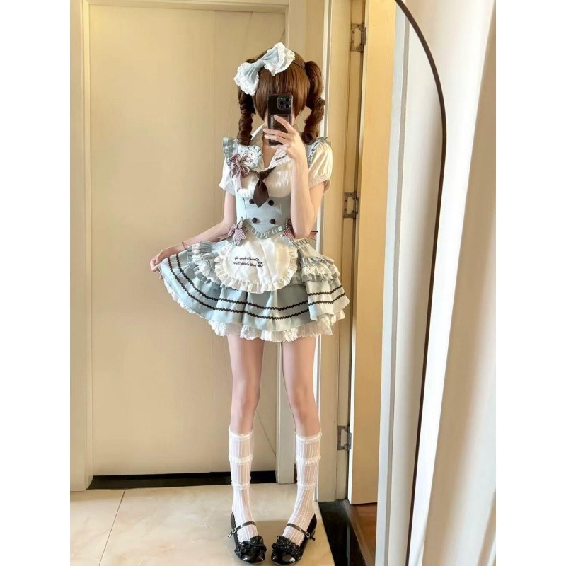 学院风少女感减龄拼接薄荷巧克力衬衣马甲高腰短裙lolita裙洛丽塔,女装/女士精品,时尚套装,淘宝优惠券,粉丝福利购,淘宝优惠卷