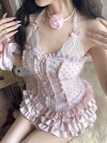 夏季纯欲风辣妹波点蓬蓬裙