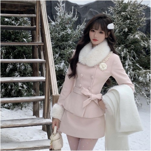 富家千金粉色小香风套装裙秋