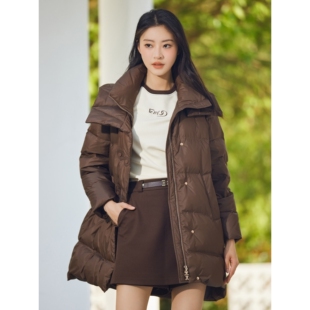 杨门美拉德风宽松羽绒服女中长款双层领收腰保暖防风鹅绒外套冬季