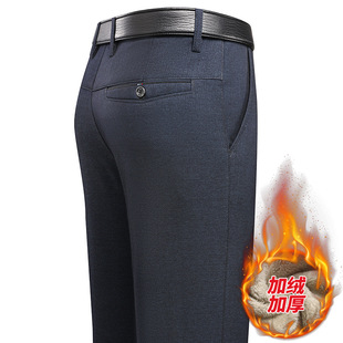 条绒裤 男中老年高腰深档宽松直筒大码 男 加绒加厚羊羔绒休闲裤 冬季