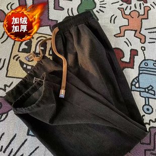 宽松束脚灯笼裤 新中式 加绒加厚胖子大码 子秋冬新款 阔腿灯芯绒男裤