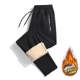 子男冬季 外穿保暖棉裤 加绒加厚休闲裤 宽松直筒束脚裤 大码 羊羔绒裤