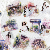 奇妙世界之旅PET贴纸包复古人物场景组合手账贴画装 饰防水贴画