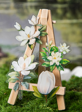 月光之畔花朵PET贴纸模切植物花卉拼贴素材贴画手账日记装饰diy