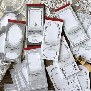 托斯卡小夜曲便签本手撕复古手绘欧式边框小图案手账拼贴打底素材