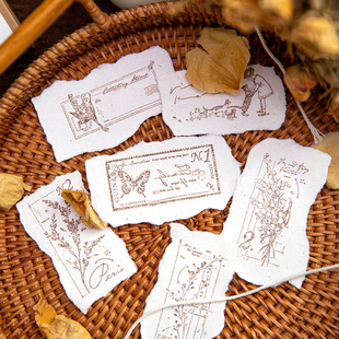 山野云烟复古木质印章经典蝴蝶花卉植物边框手账日记装饰素材印画