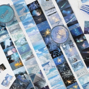 旅途见闻标签贴闪砂胶带海风云端烟火复古手账造景拼贴纸基础装饰