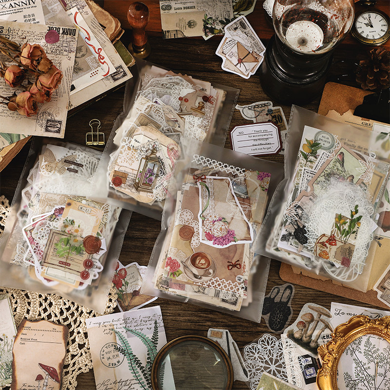 长夜书怀素材包复古ins风手帐标签植物花卉装饰diy手账贴画套装