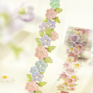 绣梦花带模切PET胶带复古刺绣碎花手账贴纸ins风装饰长循环无缝贴