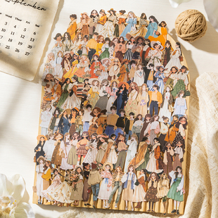 人潮如云人物无白边硬卡贴纸复古模切手账拼贴画素材手账可爱拼贴