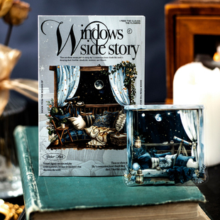 窗边故事集PET素材贴纸复古花窗街角冬日手账拼贴画场景摆拍装 饰