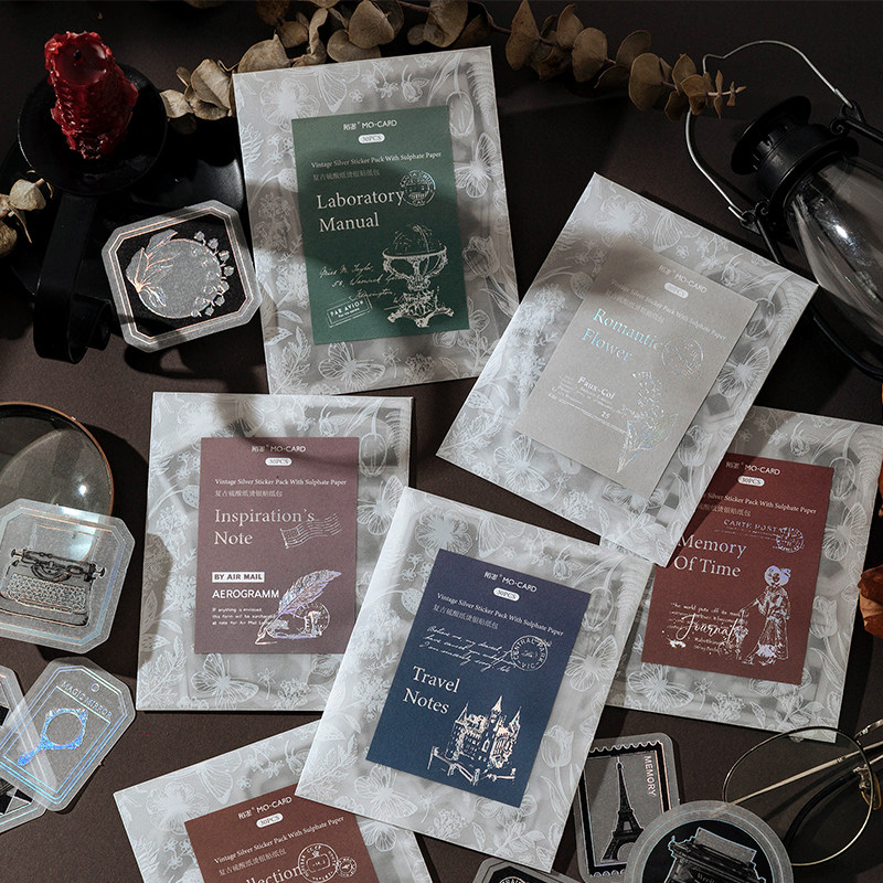 回忆藏匿欧式复古老物件硫酸纸烫银半透明贴纸包手帐装饰素材贴画