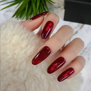 【车厘子红】网红新款玻璃珠手工穿戴甲秋冬显白百搭高级感美甲片