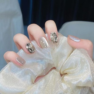 【月光女神】带钻指尖猫眼穿戴甲日常轻奢设计穿戴甲2025新款推荐