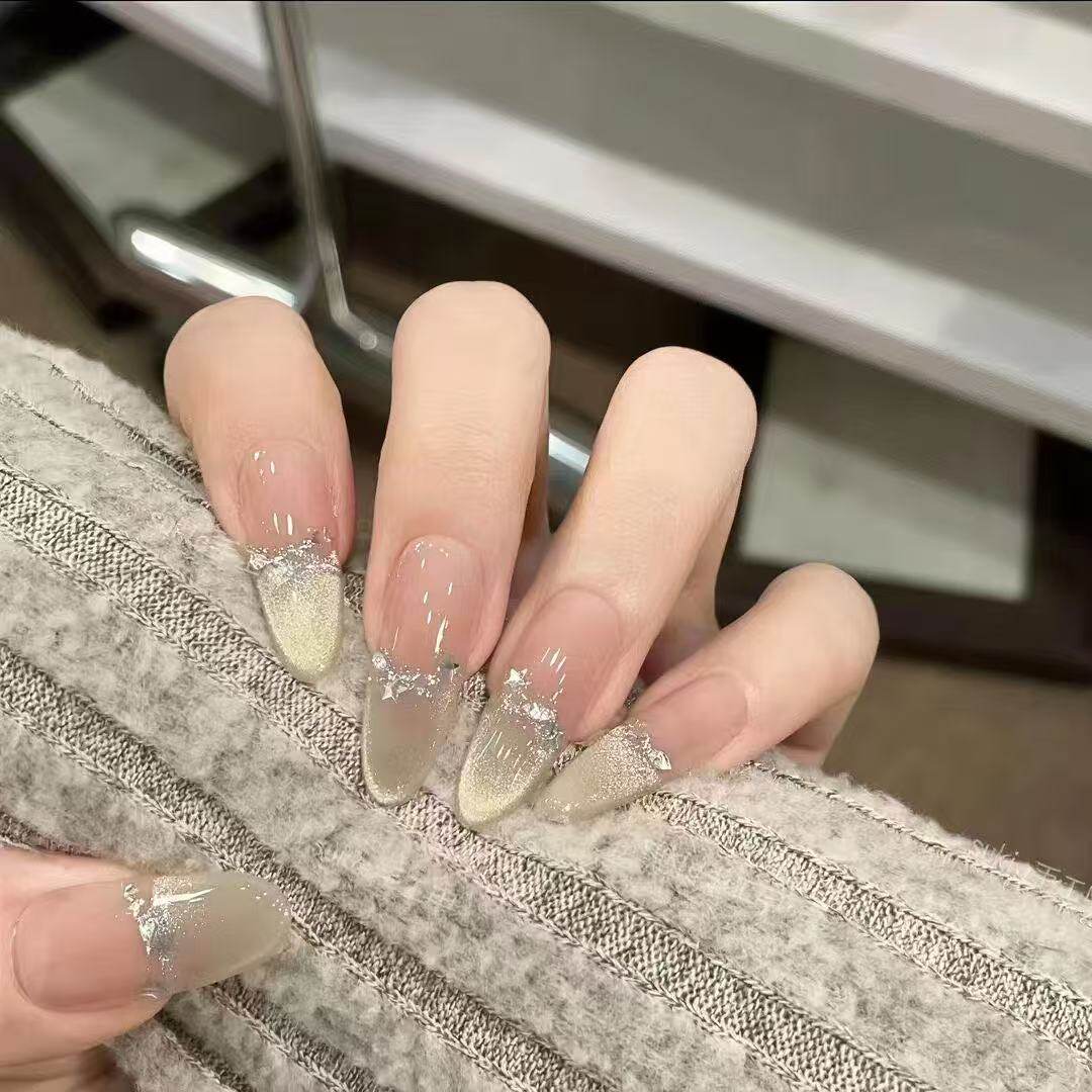 【北极星】纯手工穿戴甲高级感ins风美甲新款裸色猫眼星星美甲