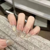 纯手工穿戴甲高级感ins风美甲新款 北极星 裸色猫眼星星美甲