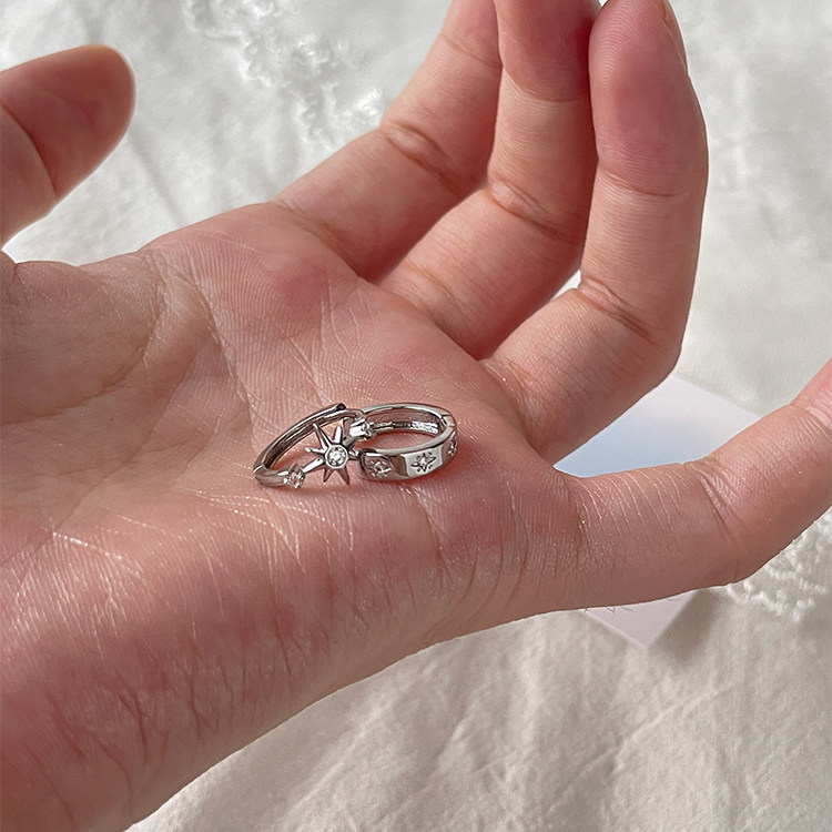 thumbnail for 不对称六芒星酷帅耳圈小众设计轻奢双耳洞耳环女925银针耳饰耳钉