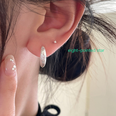 拉丝星芒锆石圈圈耳环女高级感气质2025新款爆款银针耳钉耳扣耳饰