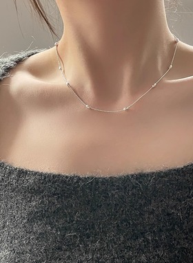 纯银项链女款2025新款高级感轻奢小众米粒圆珠精致锁骨链颈链配饰