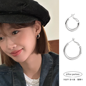 大圈耳环素圈耳扣轻奢小众高级感2025新款 银针耳钉气质耳饰女 爆款