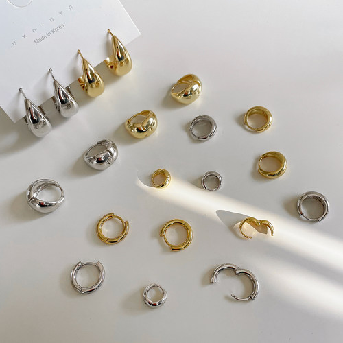 素圈耳环耳扣耳钉925银针耳骨环耳圈女简约金色欧美高级水滴耳饰