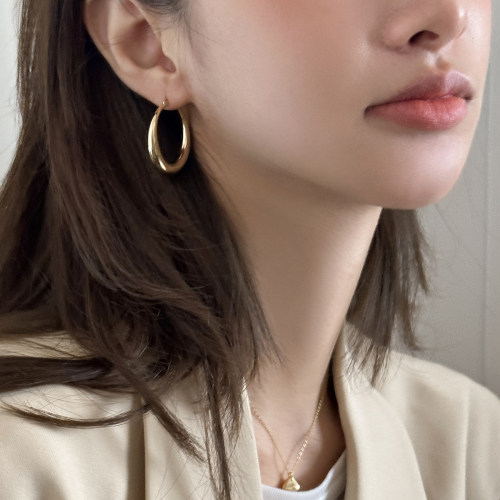 法式素圈耳环女高级感大圈耳钉2026新款爆款耳圈纯银针气质耳饰