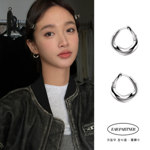 几何扭曲耳圈纯银银针素圈耳环小众设计感耳饰2025新款 耳钉女 爆款