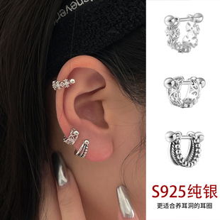 耳钉女纯银耳骨钉高级感复古螺丝拧扣925纯银迷你小众耳环耳饰男