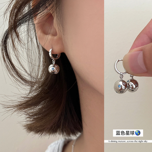 几何蓝色星球耳环女轻奢小众设计感高级耳圈气质耳坠银针耳钉耳饰