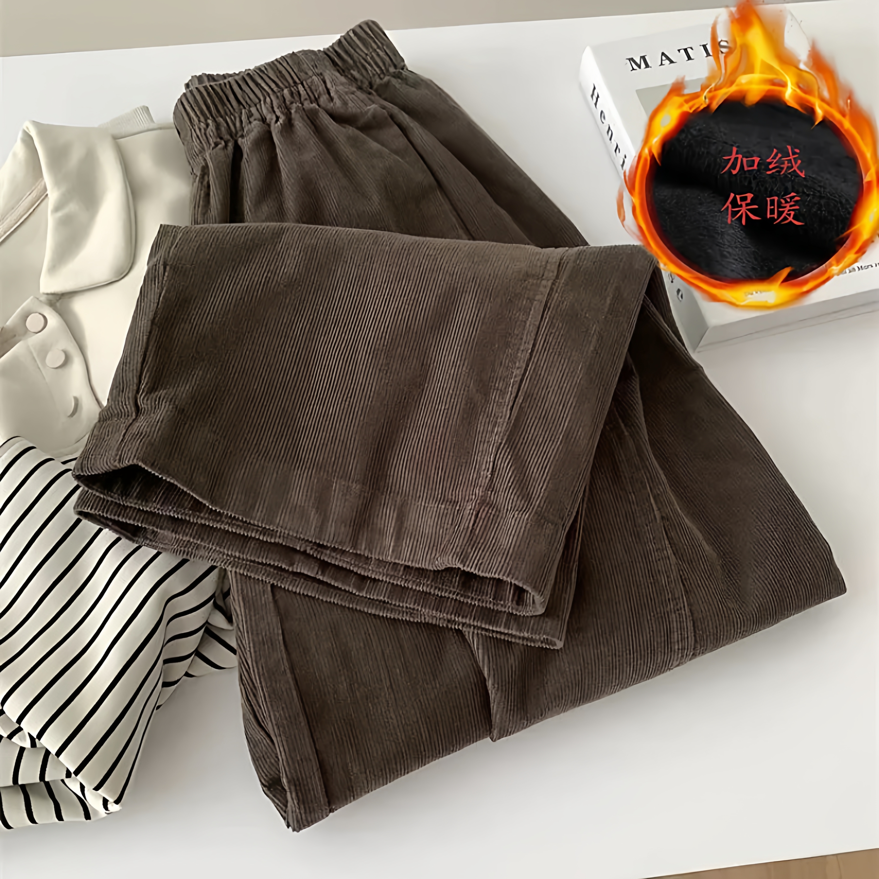 日系复古加绒裤子女灯芯绒九分裤