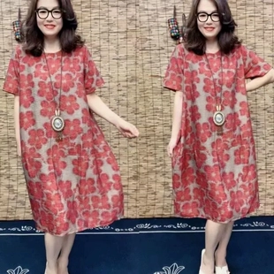 连衣裙中长款 高档遮肉遮肚宽松舒适凉快裙子 韩版 大码 2022夏季 新款