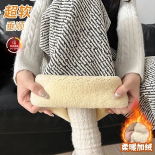 特大码亮丝雪尼尔阔腿裤女秋冬羊羔绒遮肉显瘦保暖休闲小香风裤子