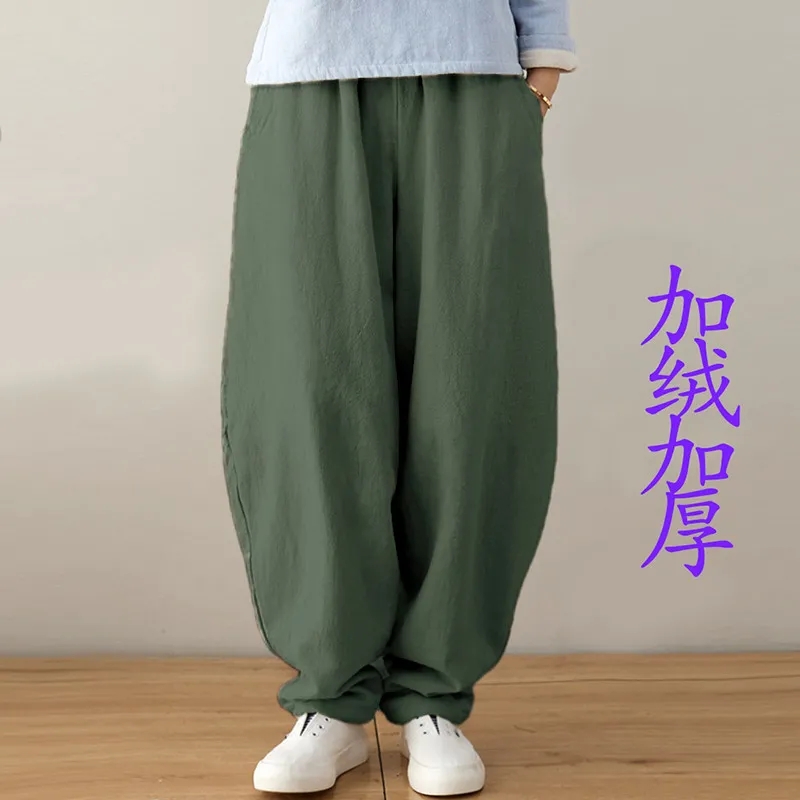 棉麻加绒高端亚麻裤练功打坐禅裤