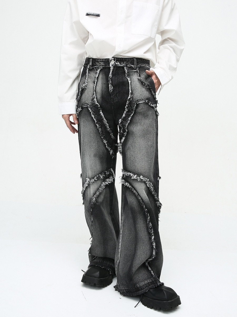 2023秋款新品美式高街小众设计毛边宽松牛仔裤潮