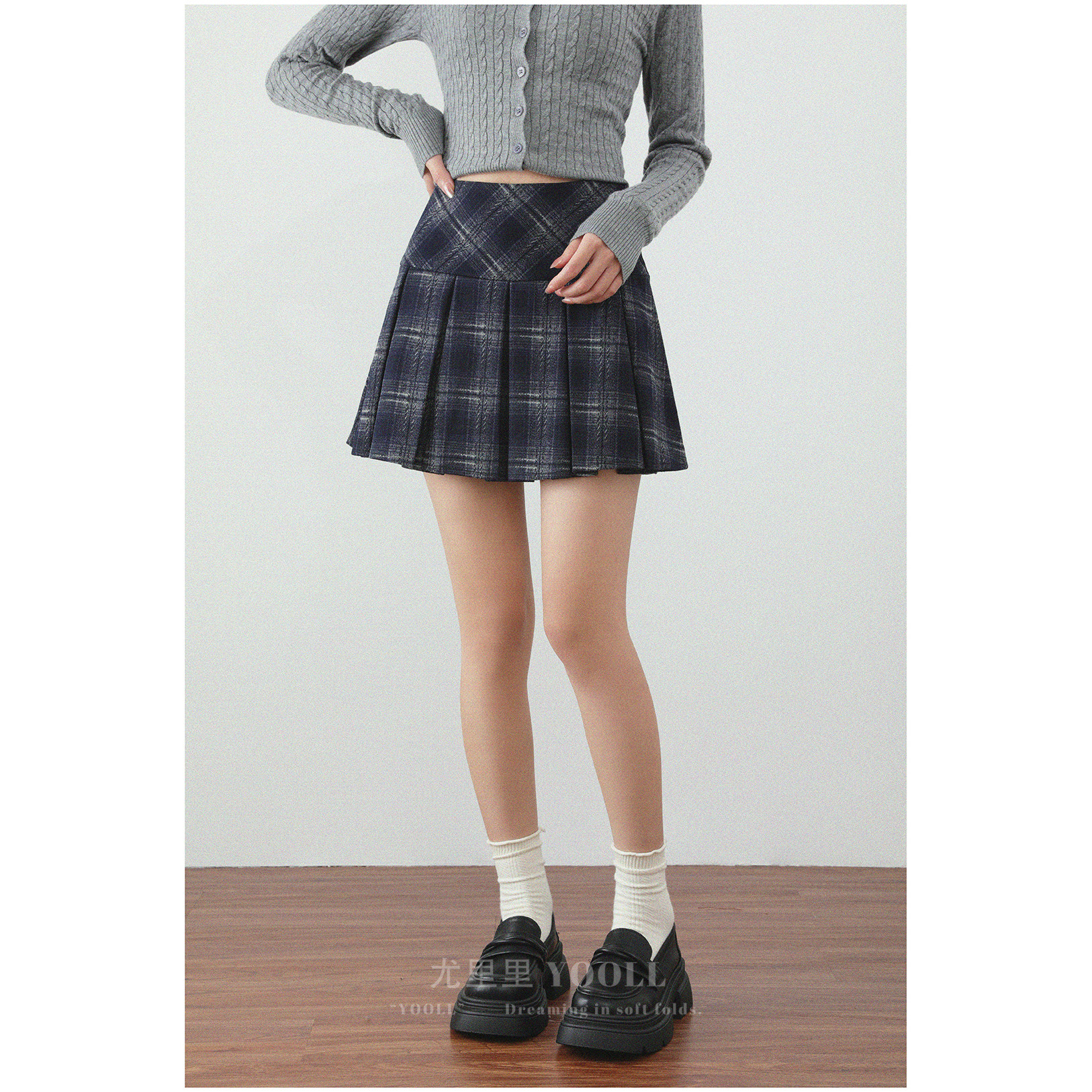 复古韩版拼色格纹半身裙春秋新款高腰显瘦防走光A字裙百褶短裙女,女装/女士精品,大码半身裙,淘宝优惠券,粉丝福利购,淘宝优惠卷