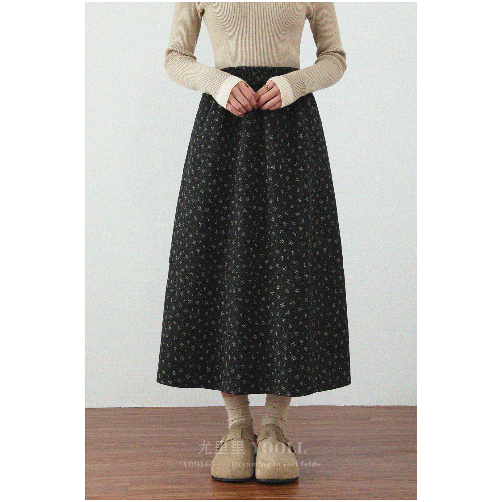 秋冬新款复古休闲宽松加厚毛呢碎花半身裙高腰显瘦气质百搭中长裙,女装/女士精品,大码半身裙,淘宝优惠券,粉丝福利购,淘宝优惠卷